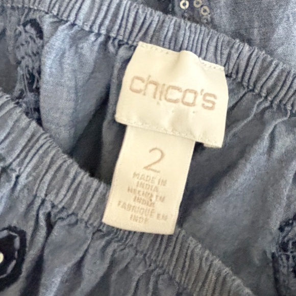 Chico’s 100% Cotton Chambray Embroidered Sequins Coastal Long Sleeves Size 2 - Picture 14 of 16